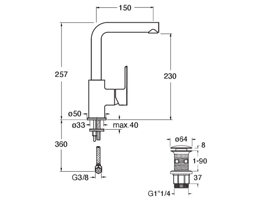 Однорычажный смеситель для раковины с поворотным горлышком CRISTINA Rubinetterie Prime ARCH-00079389 - Вид №2