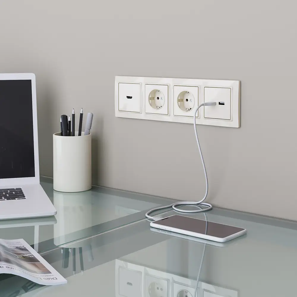 Рамка для розетки Werkel Snabb Basic 4 поста цвет слоновая кость STLM-2024094 - Вид №1