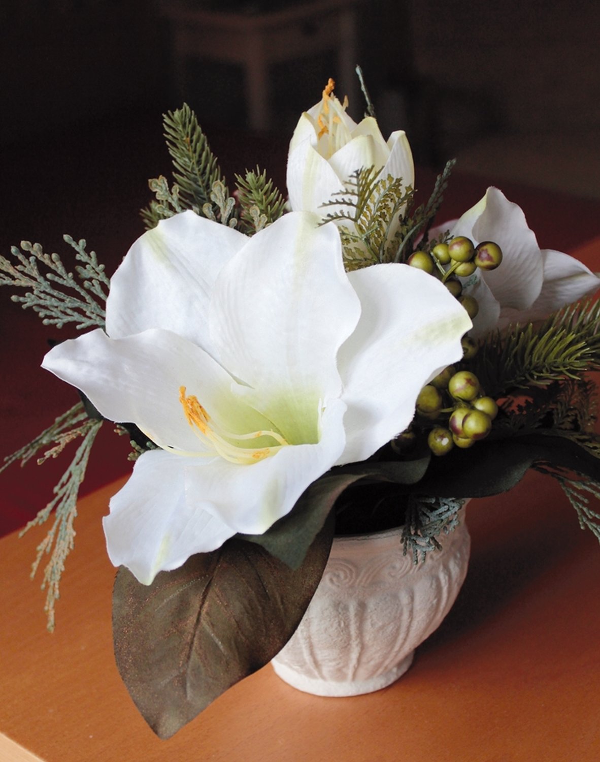 1477 778 a3 Композиция из искусственного амариллиса, горшок, 25 см, Ø 30 см, бежево-белый H-andreas 