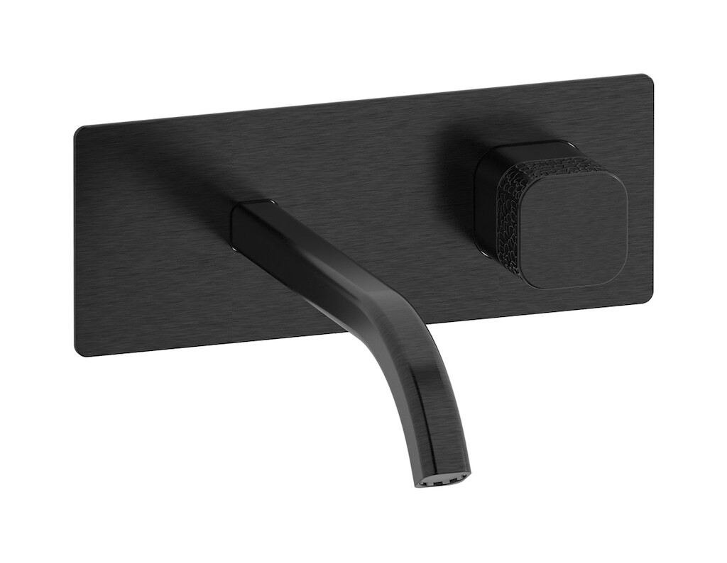 Настенный смеситель для раковины прогрессивный на 2 отверстия в комплекте с донным клапаном. WE ARE IB eo206cs_2 Brushed Black Chrome Elio