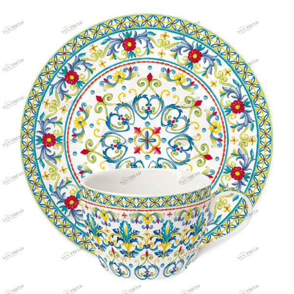 Чашка фарфоровая с блюдцем бело-голубая "Средиземноморье" EASY LIFE СРЕДИЗЕМНОМОРЬЕ 00-3946989 Белый;голубой 