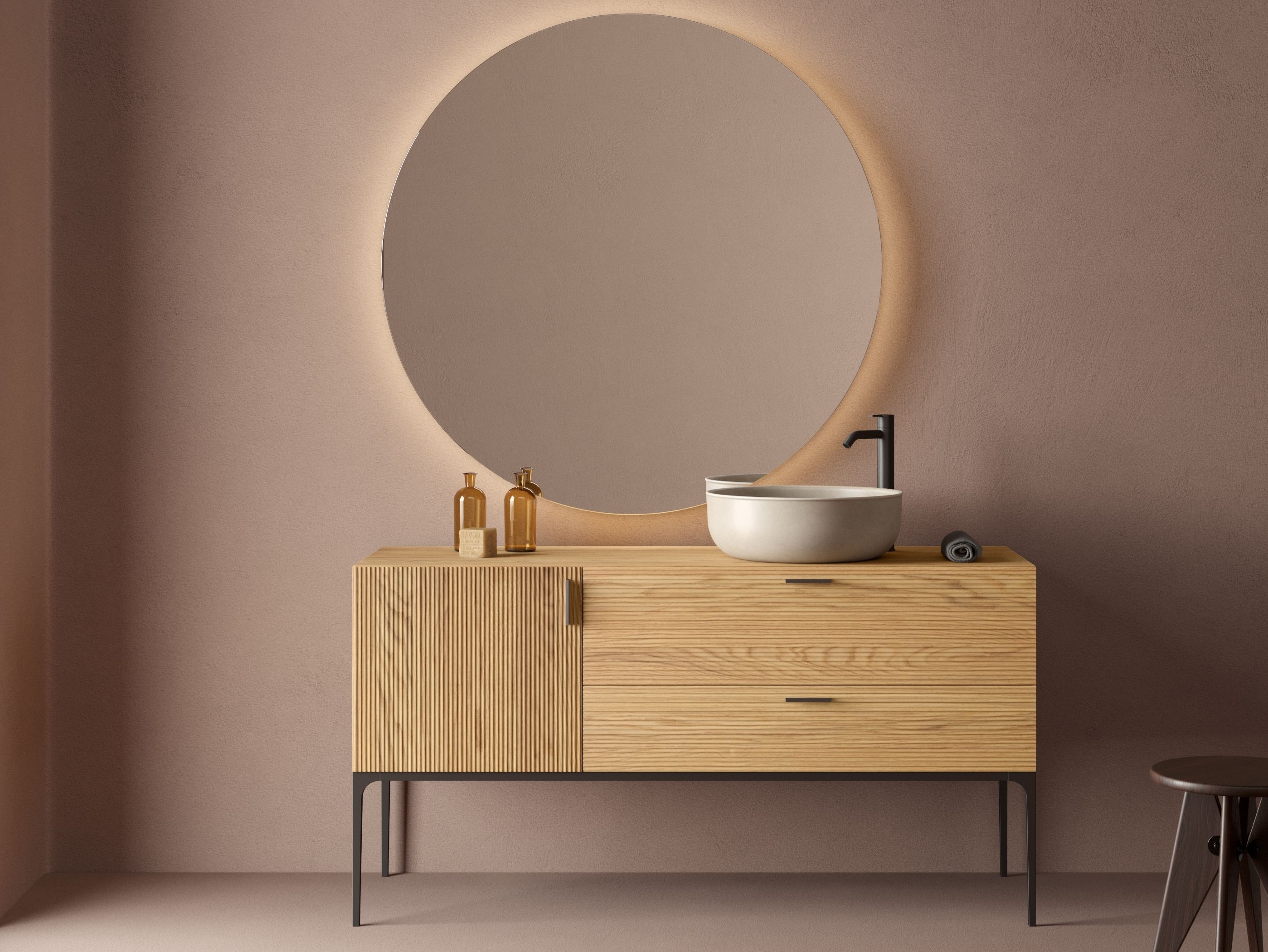 Деревянный одноместный напольный умывальник с дверцей и ящиками Inbani решетки ARCH-00047520