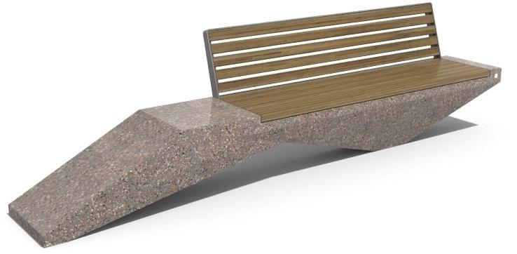 ENCHO ENCHEV - ETE Скамейка из бетона и дерева со спинкой  246  - Вид №3
