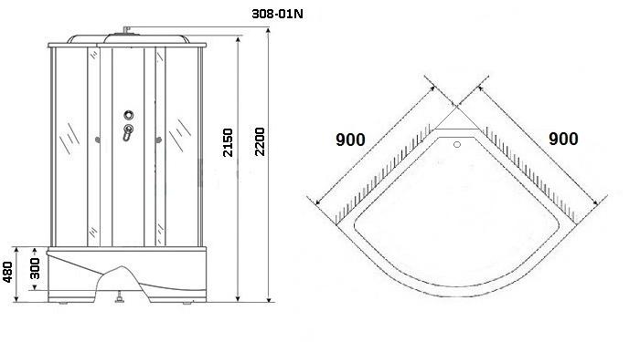 Душевая кабина NG-308-01N (900х900х2200) высокий поддон(48см) стекло МОЗАИКА Niagara Ultra 3080154N - Вид №1