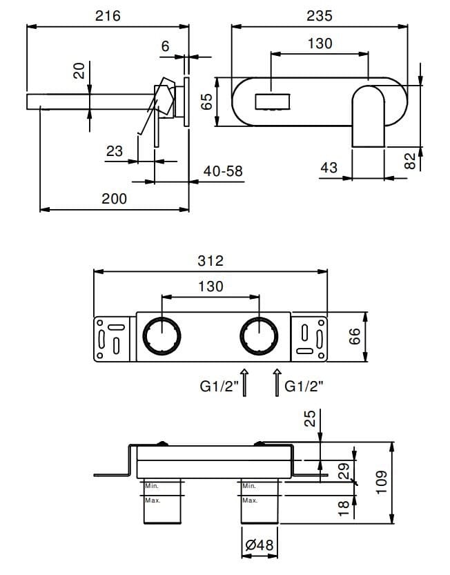 Настенный смеситель для раковины с пластиной Fantini Rubinetti море ARCH-00131709 - Вид №2