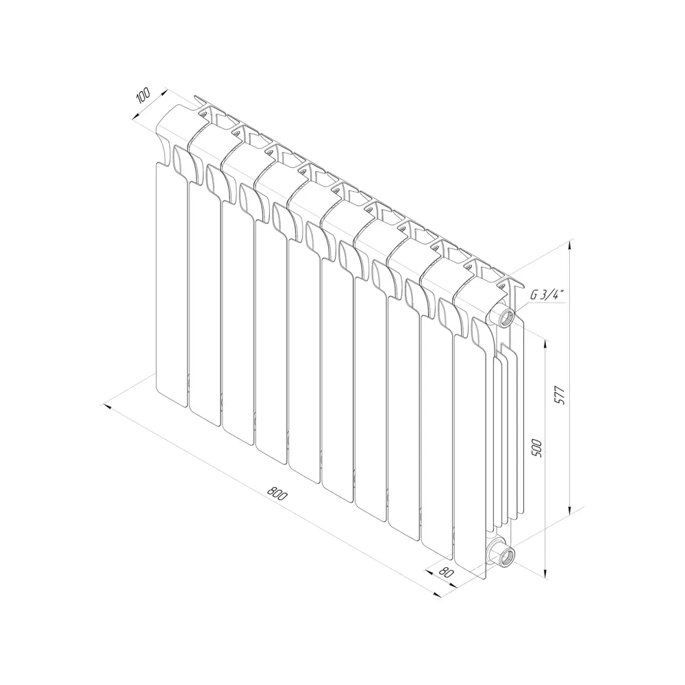 Радиатор секционный Rifar Monolit M50010RAL9005 500/100 10 секций боковое подключение биметалл черный STLM-2185936 - Вид №7