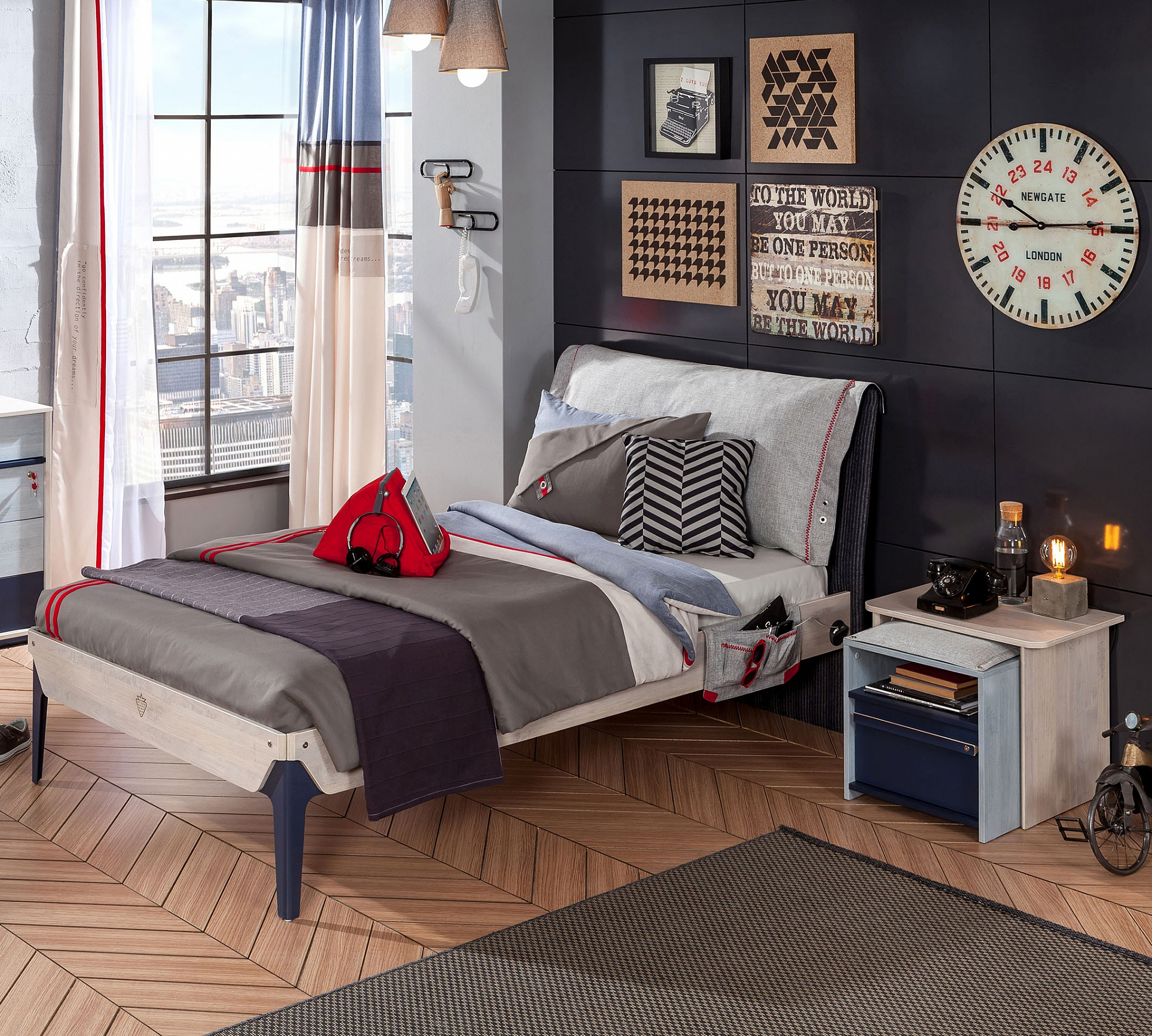 Прикроватная тумбочка-трансформер с полкой Trio CILEK TRIO 00-3832598 Синий;бежевый Santreyd - Вид №3