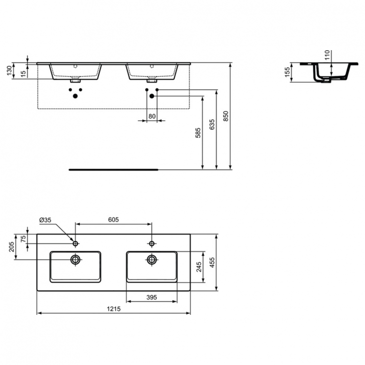 E053401 Раковина 121x45 см Ideal Standard TEMPO - Вид №2