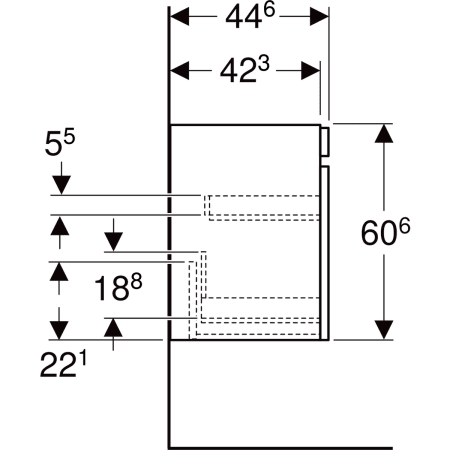 501.905.JK.1 Шкафчик для раковины Geberit Renova Plan, с одним выдвижным ящиком и одним внутренним выдвижным ящиком Geberit  - Вид №59