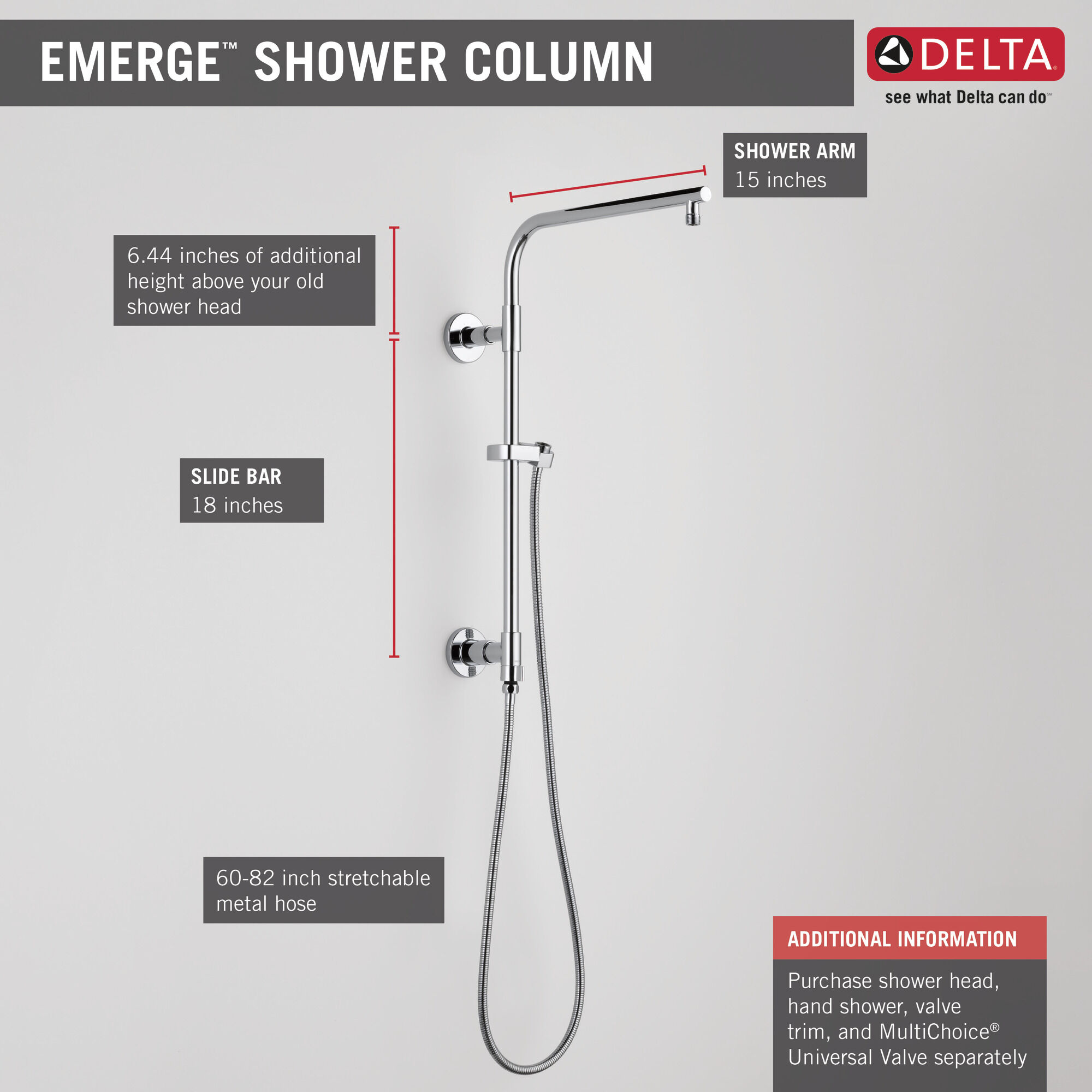 58810-PN Душевая колонна 18 дюймов, круглая Delta Faucet Universal Showering Полированный никель  - Вид №3