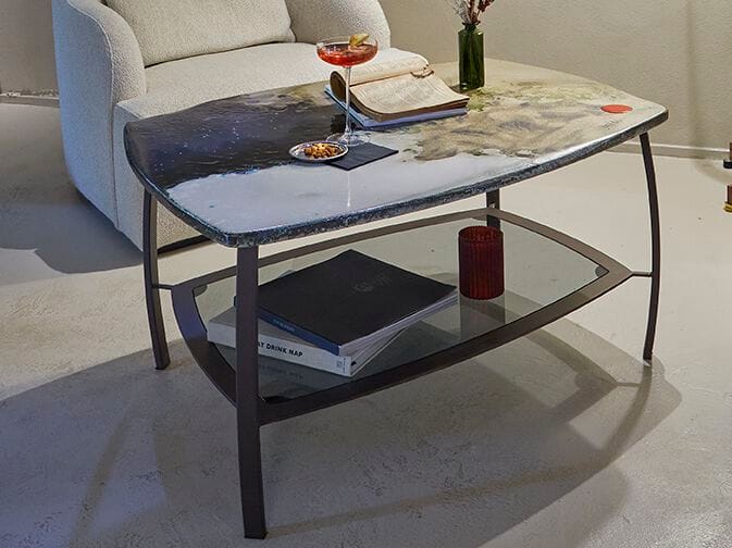 Журнальный столик из фаянса и нержавеющей стали DOMIZIANI современный ARCH-00123833