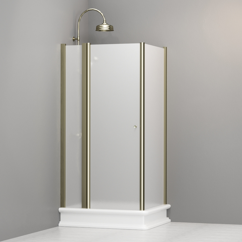 9141S1 Душевая кабина DX с распашной дверью и фиксированной боковой частью для душевого поддона 80*96 DX открывание со стороны 96, цвет Золотистый Kerasan RETRO Италия 