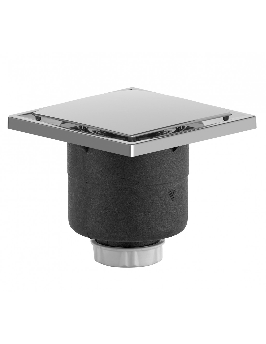 568882 000 00  Трап для душевой кабины 143 x 143 мм, выс. 128 мм, вертикальный выход Д. 40 мм, хромированный Valentin Хром 