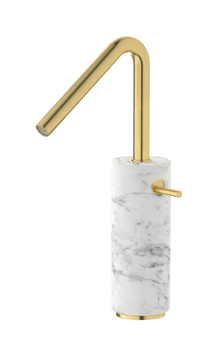 Высокий смеситель для раковины на 1 отверстие в комплекте с донным клапаном WE ARE IB mr202on_1 Natural Brass Marmo