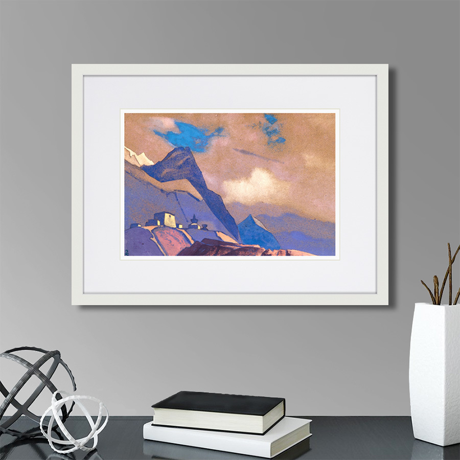 Картина в деревянной раме 42х32 см "Тибет. У Брахмапутры, 1936 г." КАРТИНЫ В КВАРТИРУ  264848 Бежевый;белый;голубой;разноцветный  - Вид №1