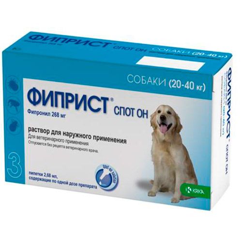 ПР0024580 Фиприст Спот Он для собак 20-40 кг, 268мг 3 пипетки KRKA 