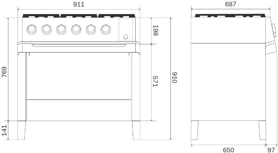 Ilve Отдельностоящая стальная кухня Panoramagic Pm09 Santreyd  - Вид №2