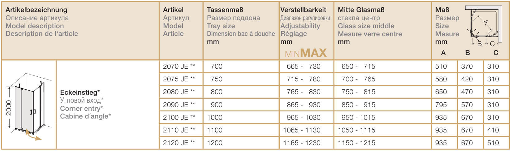 Маятниковая дверь для душевого уголка Provex Jolly JE 2070 JE 05 GL с неподви 2070JE05GL - Вид №4