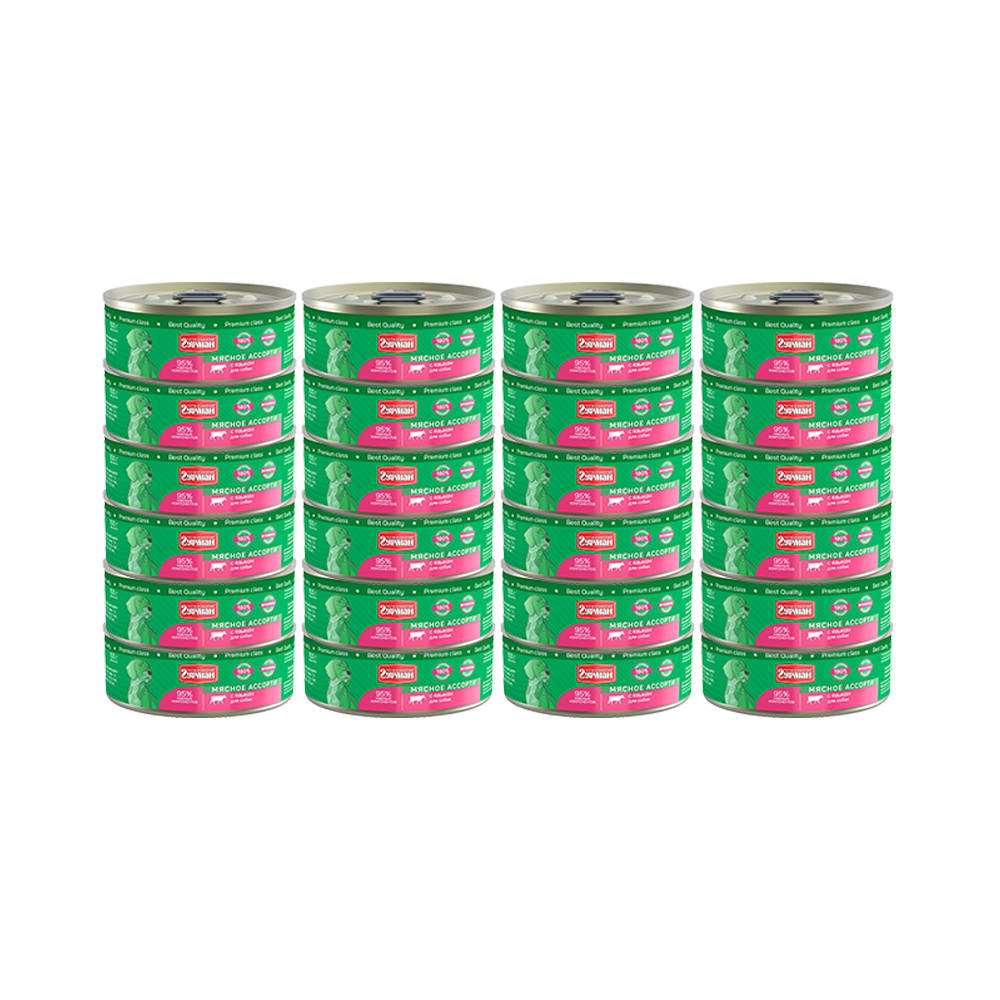 УТ0005261*24 Корм для собак Мясное ассорти язык, с кольцом конс. 100г (упаковка - 24 шт) ЧЕТВЕРОНОГИЙ ГУРМАН 