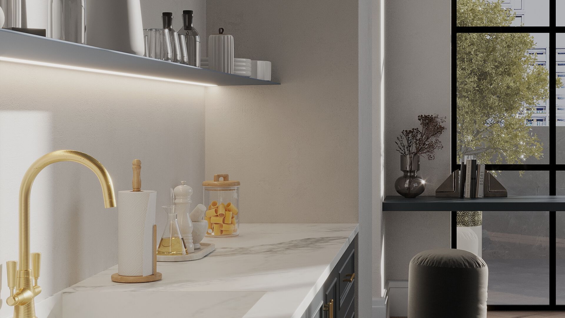 Алюминиевая полка со встроенным освещением Strackk WALL SHELF WITH LIGHT UNDER ARCH-00138510 - Вид №5