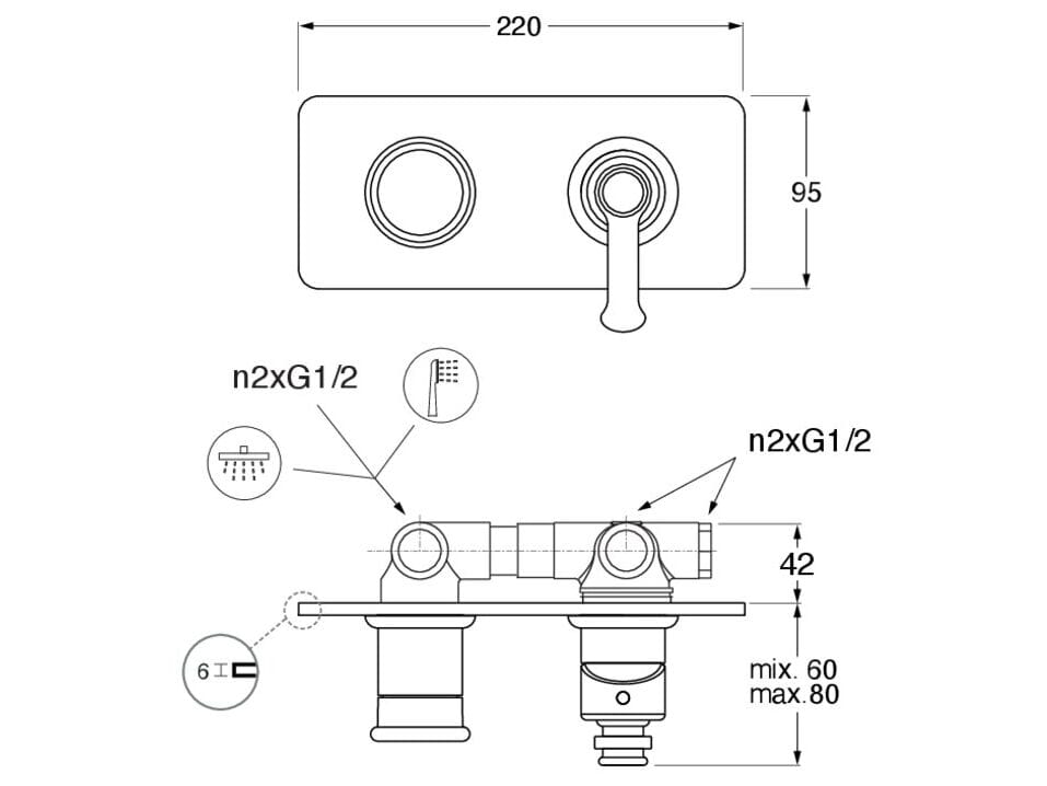 Однорычажный встраиваемый смеситель для душа / ванны с пластиной CRISTINA Rubinetterie Маяк ARCH-00046833 - Вид №2