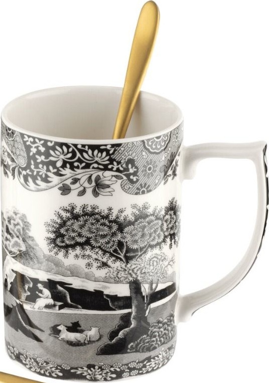 10655439 Spode Набор кружек с чайными ложками Spode "Черная Италия" 340мл, 2шт (лимитированный выпуск) Фаянс 