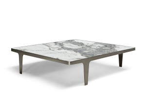 Низкий квадратный журнальный столик с мраморной столешницей