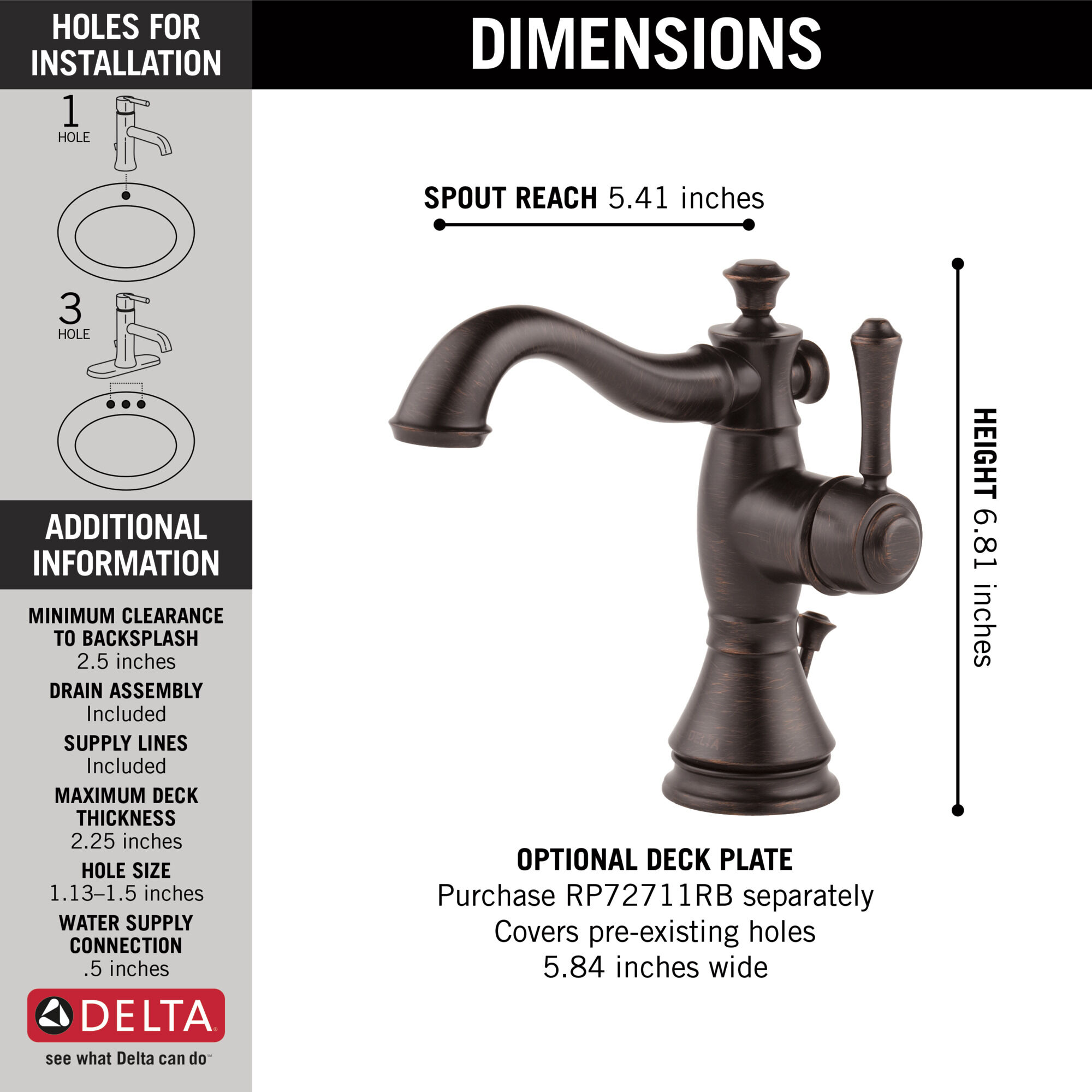 597LF-RBMPU Смеситель для ванной с одной ручкой Delta Faucet Cassidy Венецианская бронза  - Вид №5