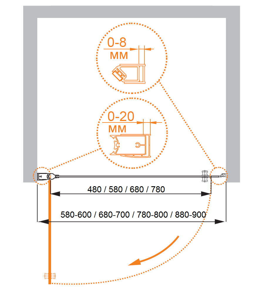 Душевая дверь в нишу CEZARES ELENA-W-B-1-80-P-Cr-R - Вид №5