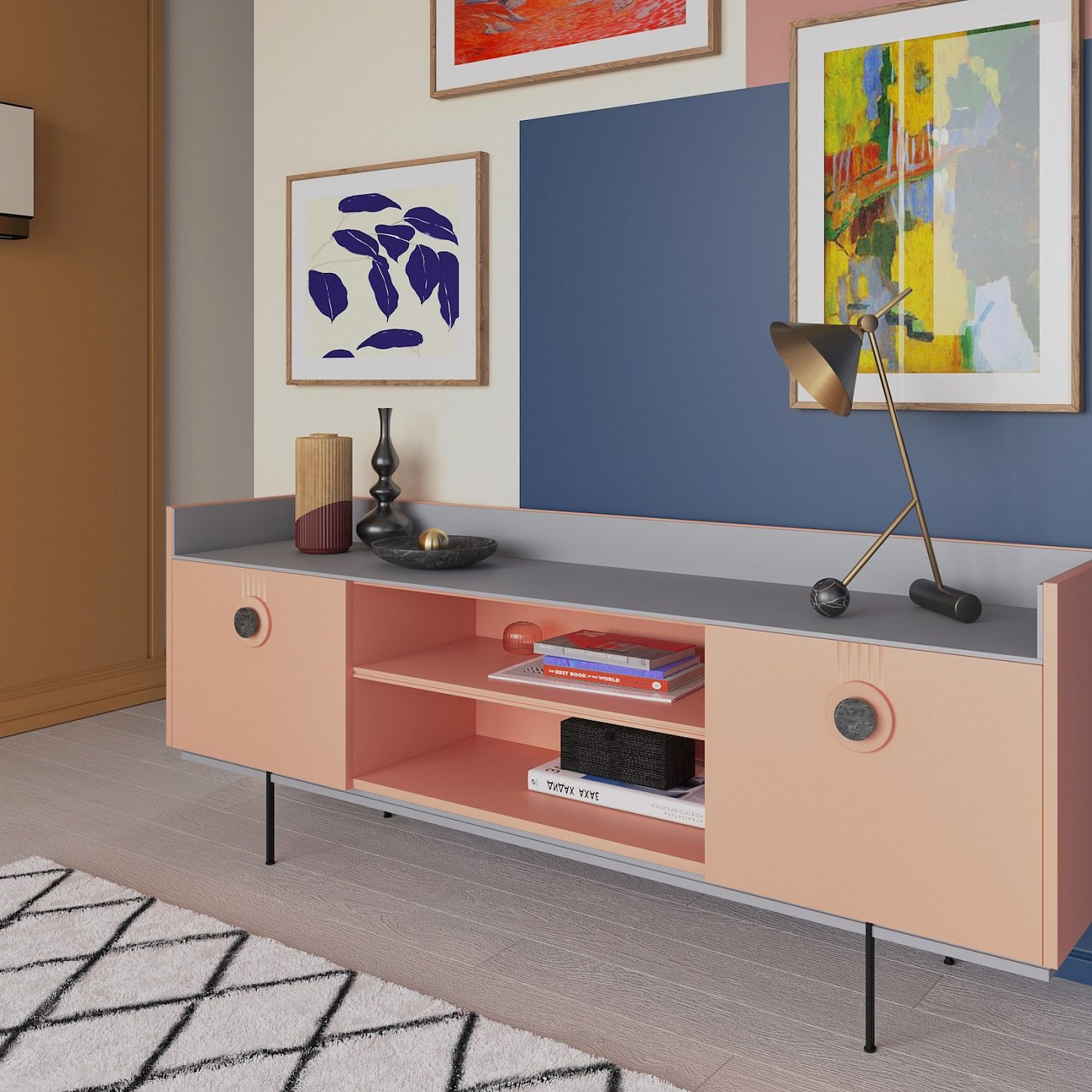 Тумба под телевизор розовая Lago BRAGIN DESIGN LIVING 00-3974642 Розовый - Вид №1