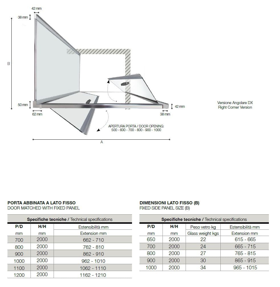 Алюминиевая и стеклянная угловая душевая кабина с распашной дверью TAMANACO FPSL60 ARCH-00028818 - Вид №6