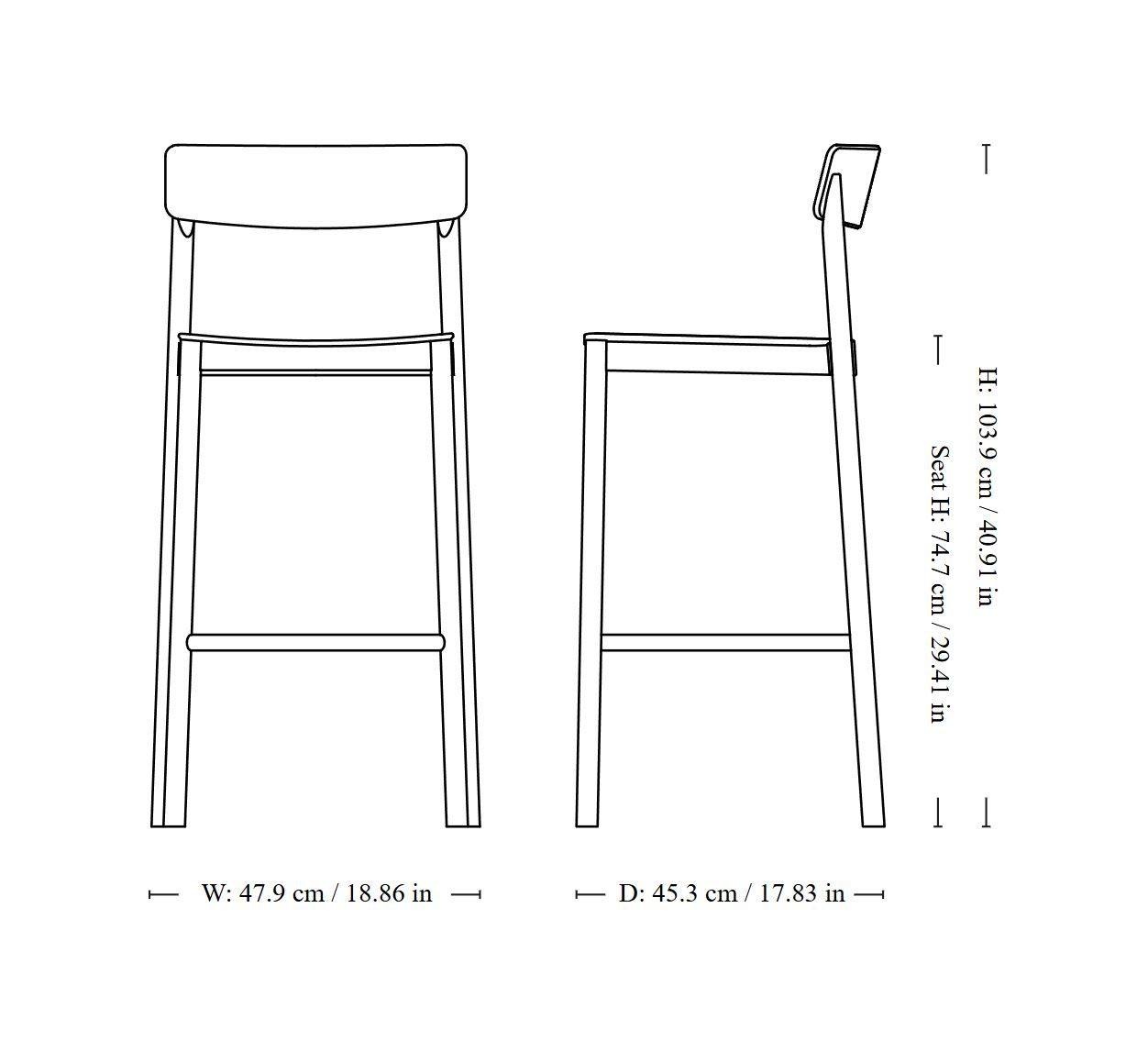 Твердый деревянный барный стул с подставкой для ног &Tradition Betty ARCH-00022660 - Вид №3