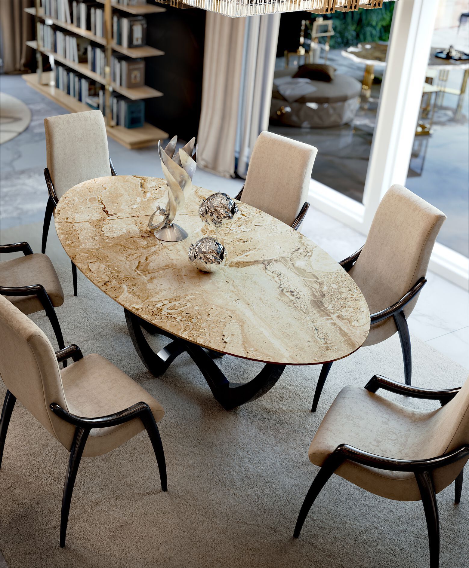 Овальный мраморный обеденный стол Bizzotto Italia Symphony-Infinity ARCH-00004477