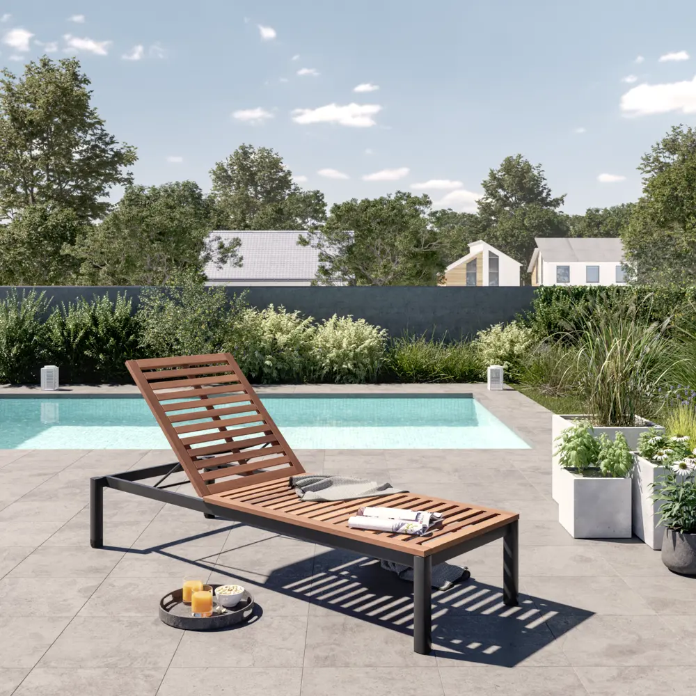 Шезлонг складной Naterial Oris 197.5x76x100.9 см алюминий/эвкалипт коричневый STLM-2115362 - Вид №12