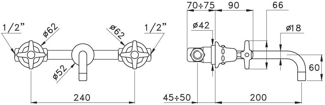 RUBINETTERIE STELLA Смеситель для умывальника настенный на 3 отверстия Italica It01001 - Вид №1