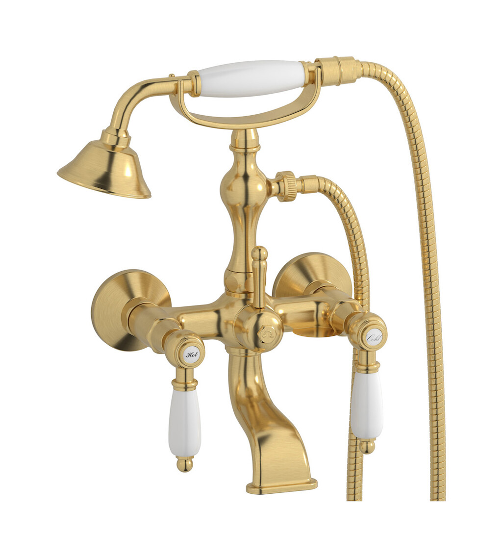 Настенный смеситель для ванной в комплекте с душевым гарнитуром WE ARE IB hl250os_2 Brushed Gold Hermes