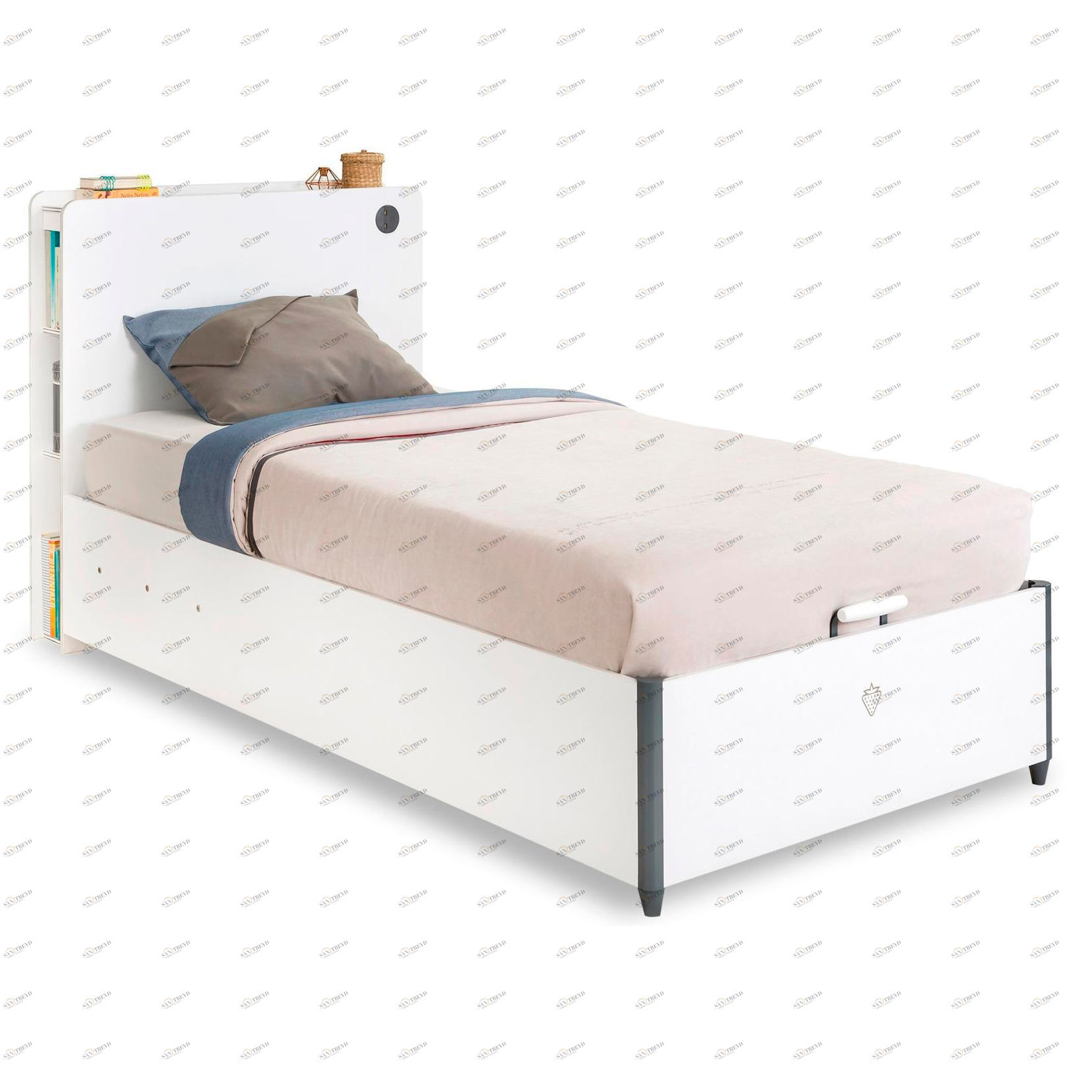 Кровать с подъемным механизмом белая 100х200 см с полками White CILEK WHITE 00-3832349 Белый Santreyd 