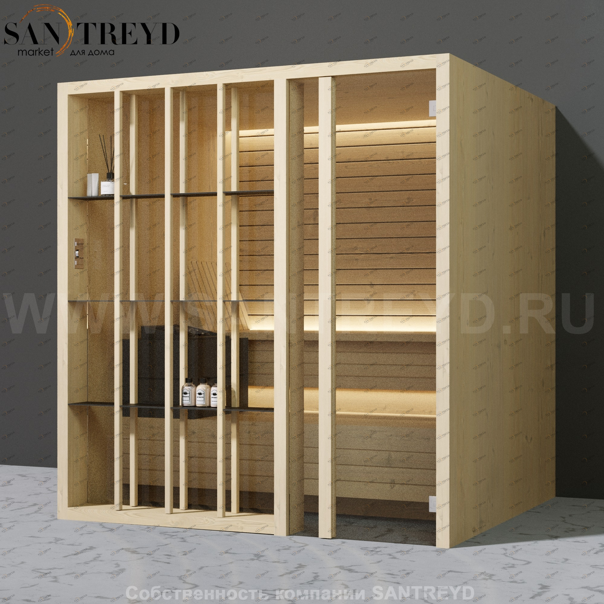 Effegibi YOKU.S80 SA.70100009 Сауна с правой дверью. Мощность: 8 кВт макс. Размеры: длина 202 см, ширина 180 см. Отделка: осина термообработанная SA70100009