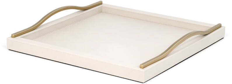 Поднос Onda - 50x37 см/металл-отделка_сатин-латунь/тканая кожа_кремовый