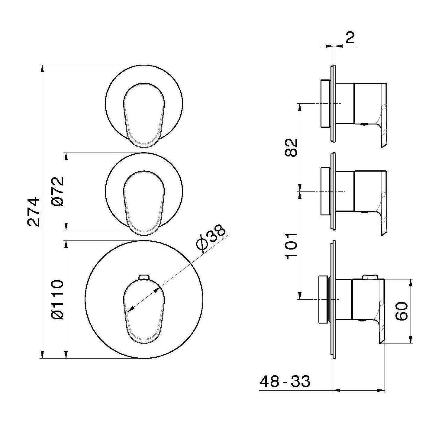 Смеситель для душа с 3 отверстиями и отдельными розетками Newform многофункциональные термостаты 2 выхода ARCH-00136170 - Вид №2