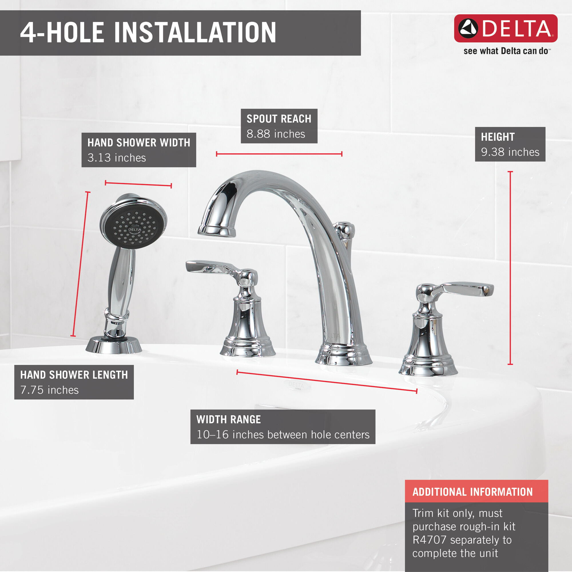 T4732-RB Римская ванна с ручным душем Delta Faucet Woodhurst Венецианская бронза  - Вид №3