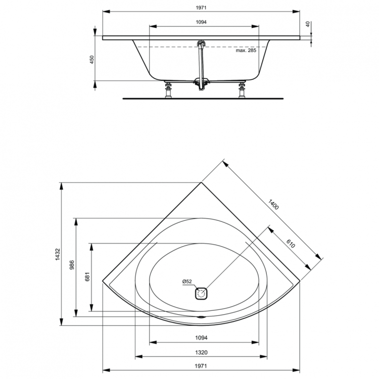 K746701 Угловая встраиваемая акриловая ванна 140X140 см Ideal Standard TONIC II - Вид №2