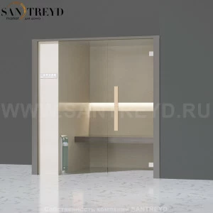 Effegibi ONEFILO H LO61010008 Хаммам. Установка: в правый угол. Левая дверь. Мощность: 4,5 кВт макс. Размеры: длина 214 см, ширина 171 см. Отделка: матовый лакированный серый аллюминий и бежевый ламинат из керамогранита.