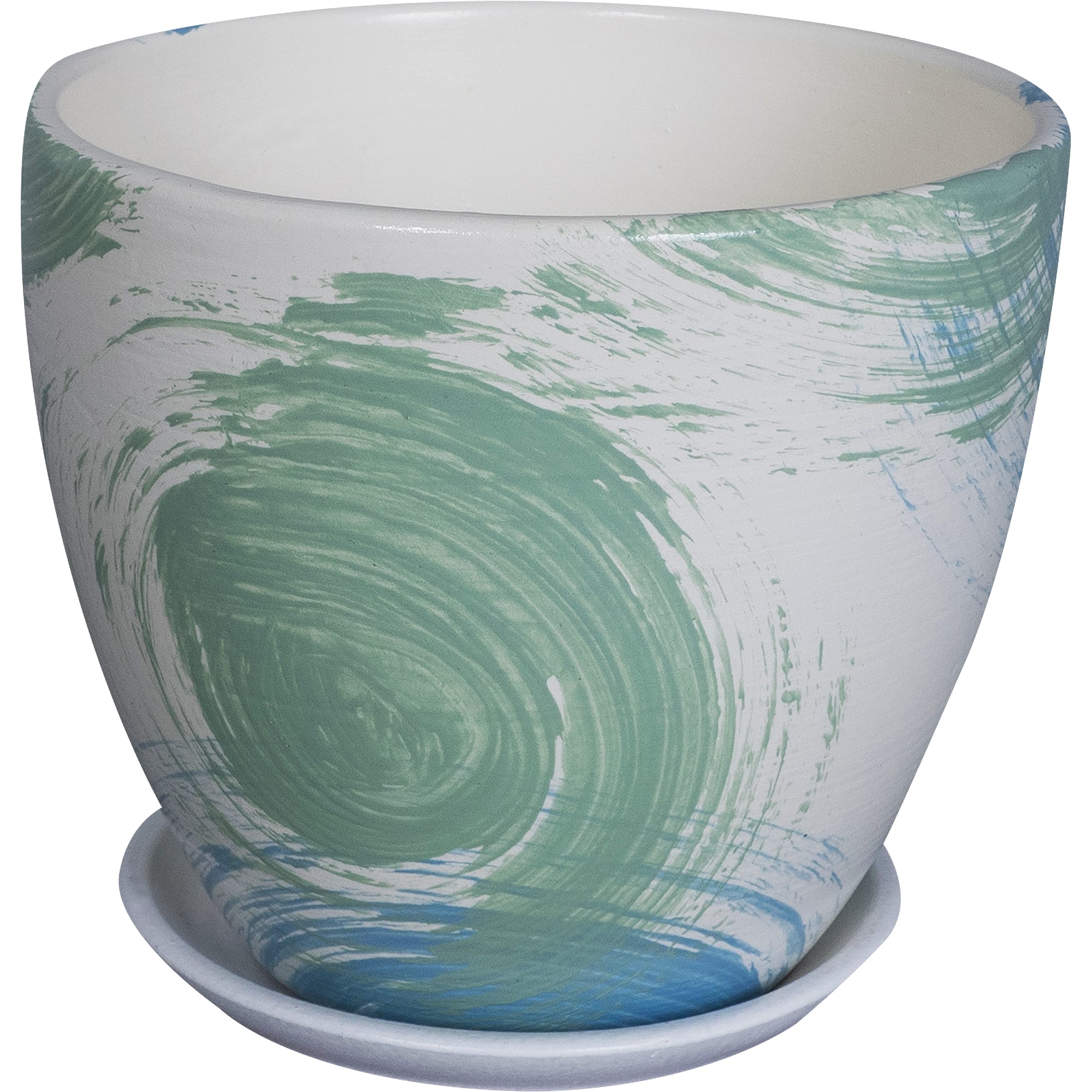 82116429 Горшок цветочный Бонди ø12 h11 см v0.8 л керамика белый/синий/мятный Santreyd  - Вид №2