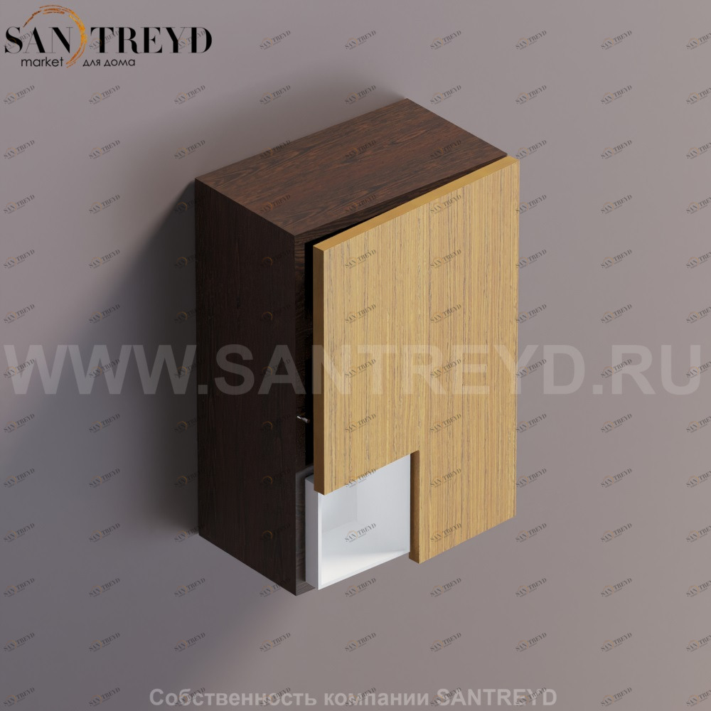 FLAT V Подвесной шкаф с мыльницей с петлями справа. Отделка: коричневый дуб и тик. AFXMO239042RUPT Agape