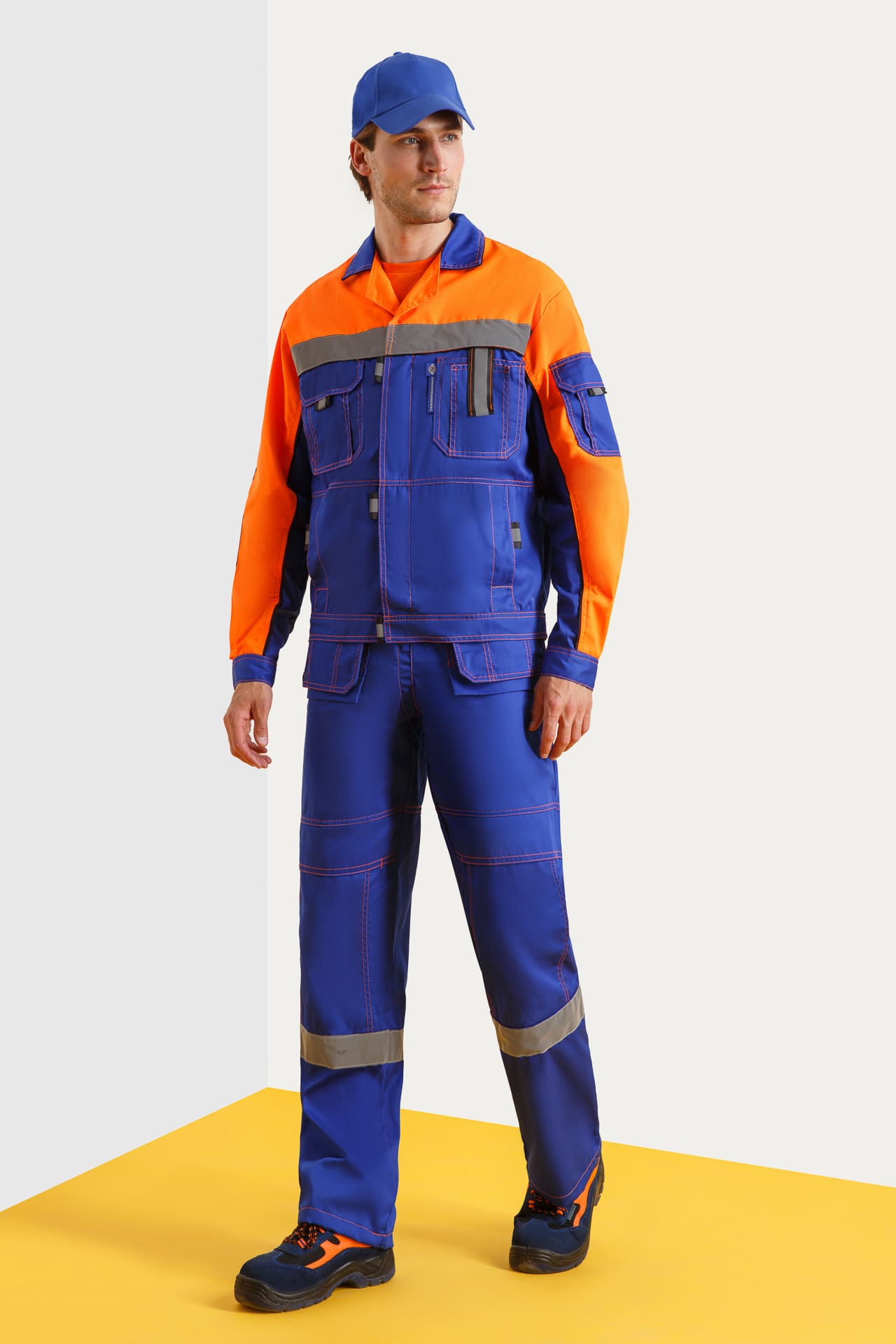 61857 Костюм "Профессионал-2" с СВП василек-оранжевый-черный  Летняя спецодежда  размер 56-58/170-176  - Вид №7