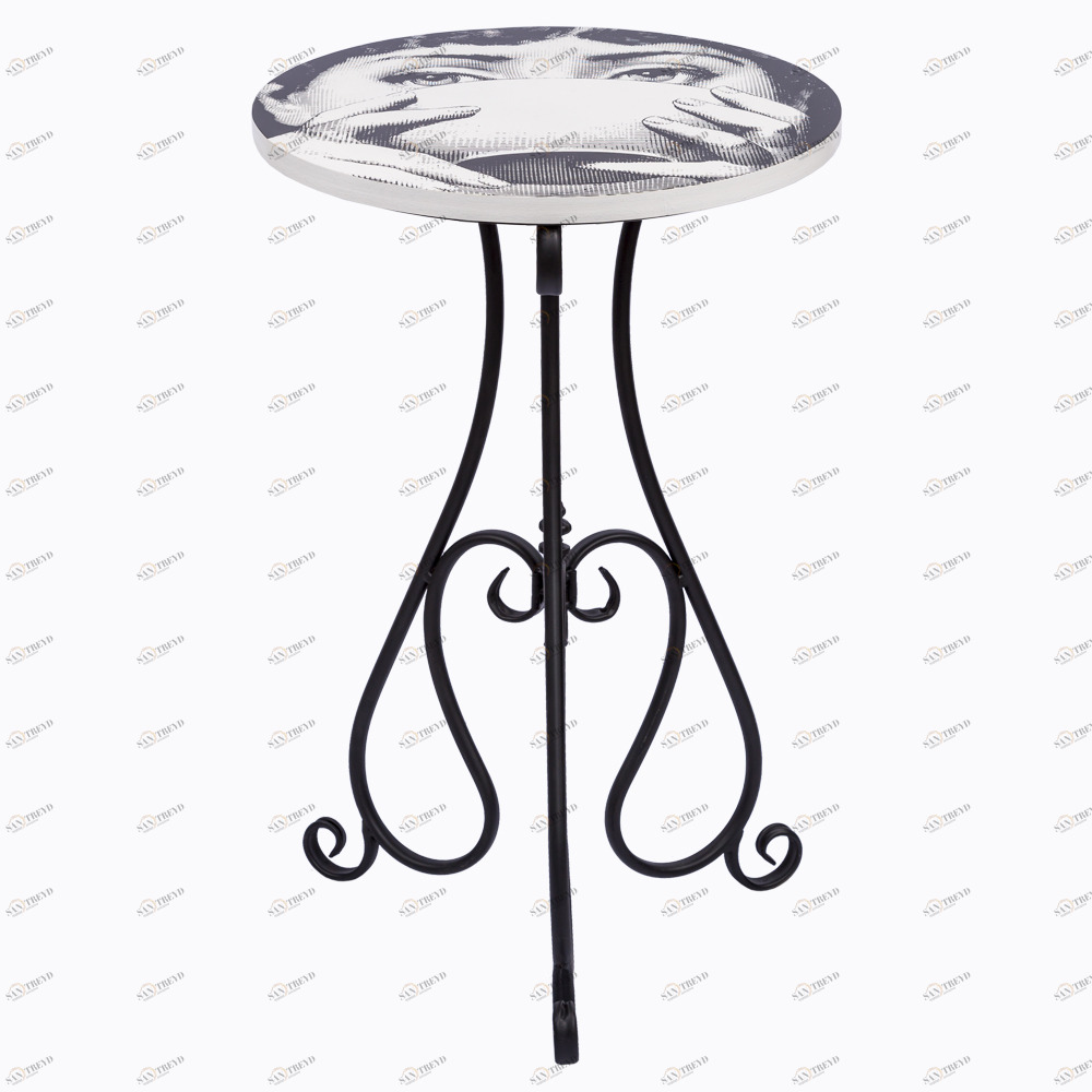 Кофейный столик круглый с принтом и коваными ножками 50 см "Лина" BYOBJECT FORNASETTI 014306 Белый;черный Object Desire 