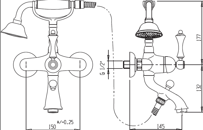 Смеситель для ванны с ручным душем Cezares ATLANTIS-VD-03/24-Sw/M - Вид №1