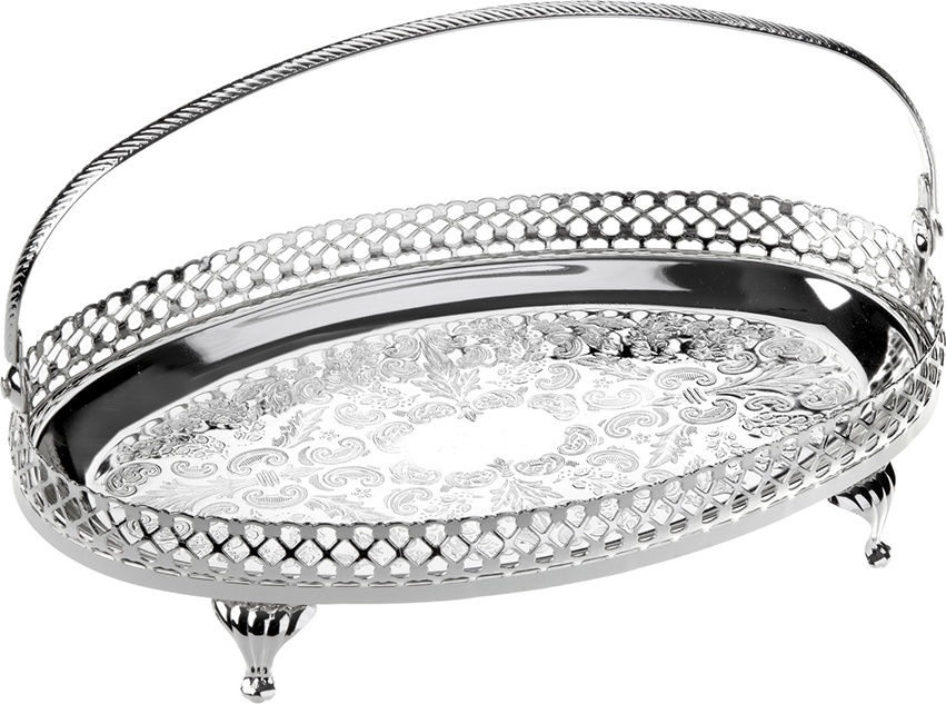 10611775 Queen Anne Блюдо овальное Queen Anne с ручкой, на ножках, 23x15см, высокий борт, сталь, посеребрение Сталь нержавеющая с посеребрением 