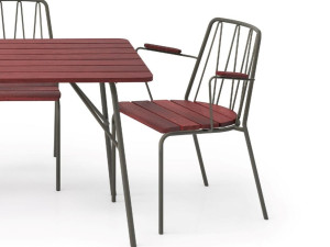 Стальной и деревянный стул с подлокотниками